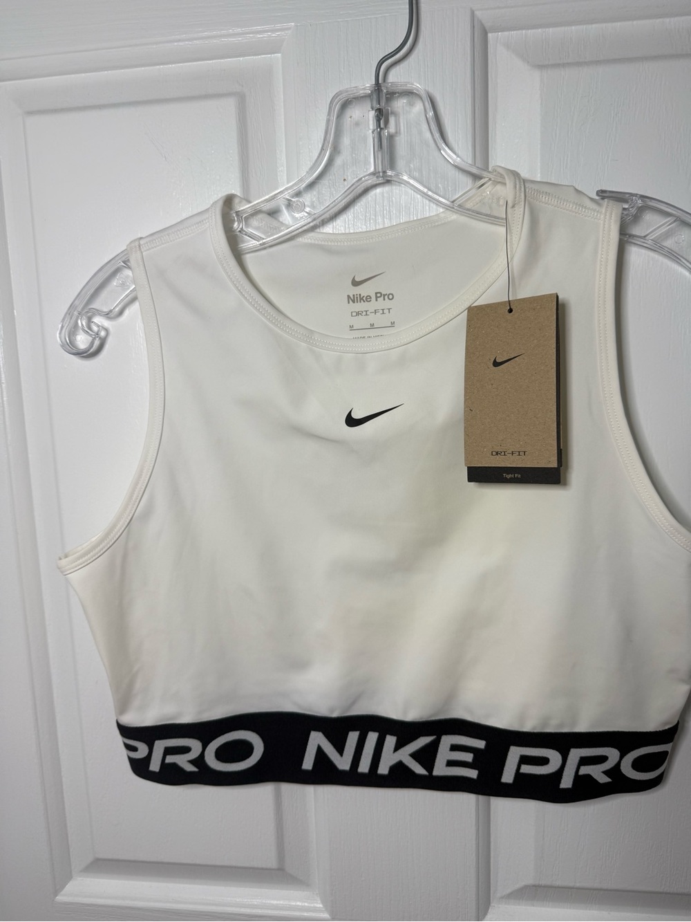 Nike White Crop Sports top with Black Branded Band
